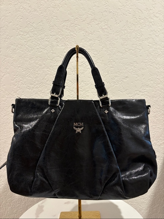 MCM Handbags - MCM Black Leather Satchel with Silver Hardware